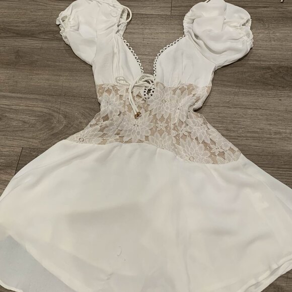 Mielle Lace Bodice Mini Dress - White - Picture 1 of 3